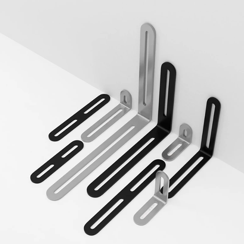 Black/Silver Thickened Stainless Steel Straight Angle Bracket 180 Degree Flat Fixed Bracket Connector Furniture Holder 1Pcs stainless steel angle bracket furniture hardware angle bracket angled furniture hardware angle connector