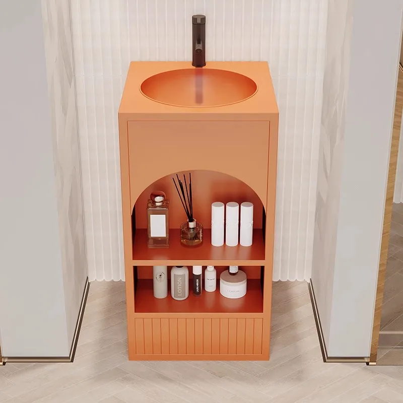 Column small washbasin industrial wind floor type integrated washbasin Internet celebrity trend color stainless steel