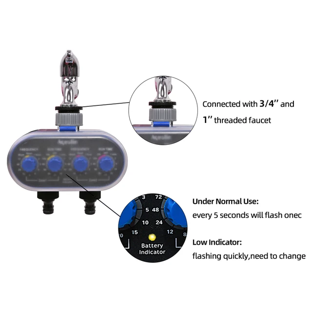 Ball Valve Electronic Automatic Watering Two Outlet Four Dials  Water Timer Garden Irrigation Controller for Garden, Yard #21032 6