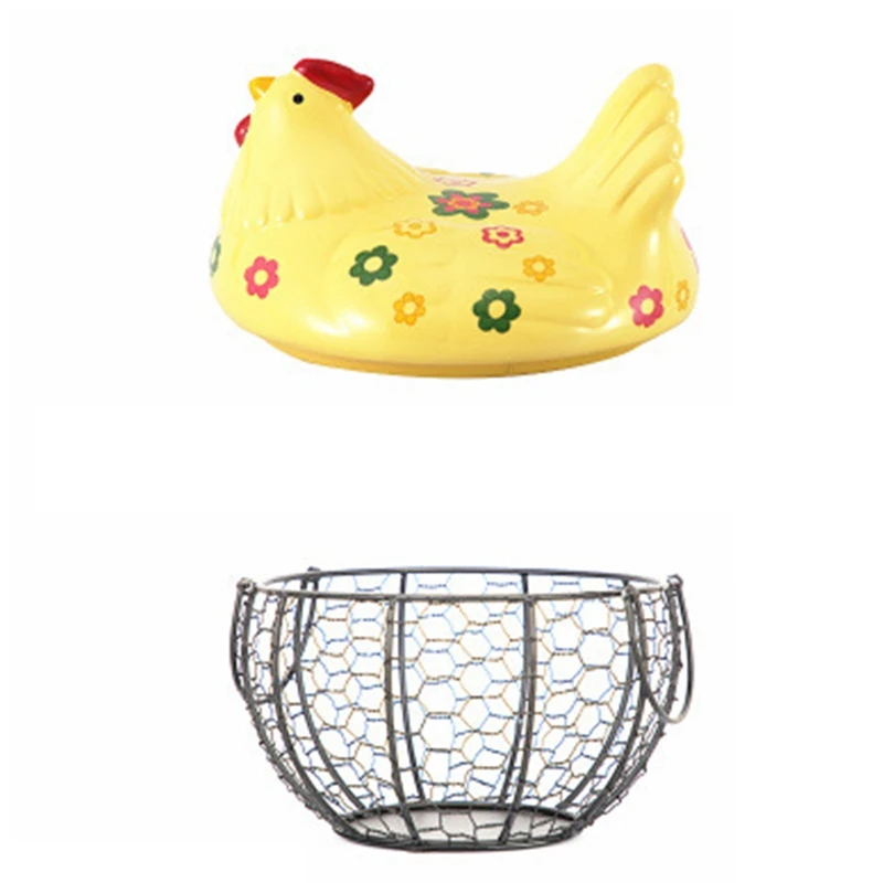 

Iron Ceramic Hen Ornament Egg Fruit Storage Basket Container Kitchen Supplies Kitchen Tableware