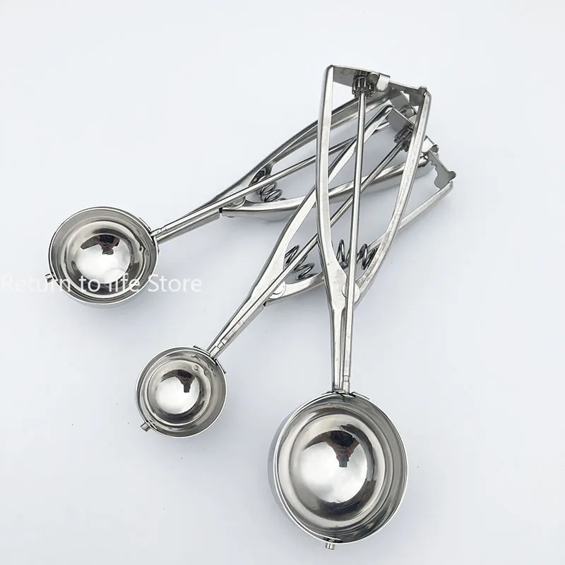 Scoop Stainless Steel Ice Cream Spoon Potato Mash Cookies Dough Disher Spoon Spring Handle Kitchen Accessories Ice Cream Tools