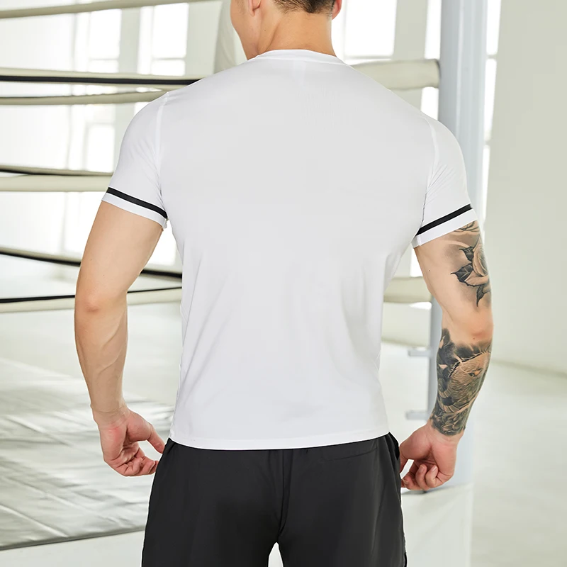 Spandex Sports Gym T Shirt Men Short Sleeve Dry Fit T-Shirt Compression Stretch Top Workout Fitness Training Running Shirt M-5XL