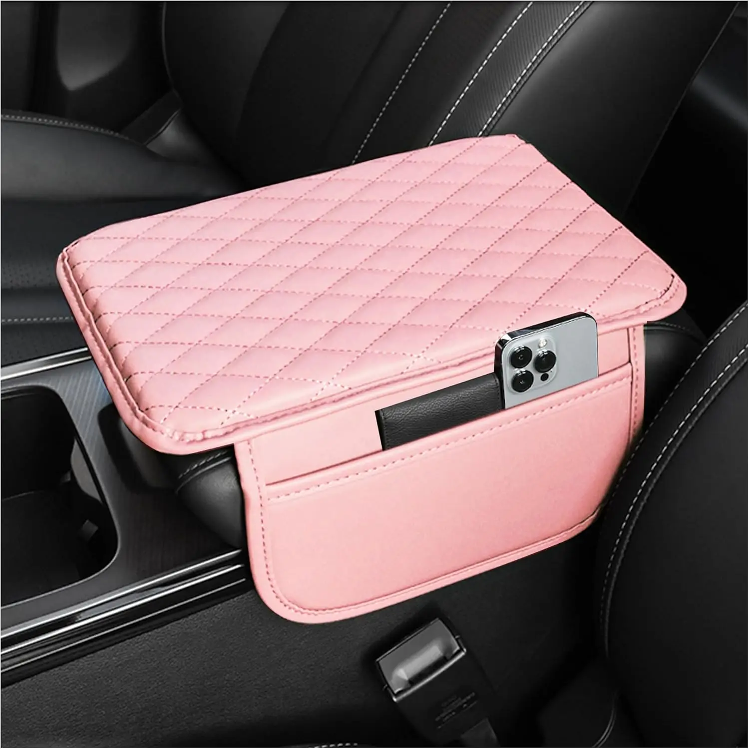 Upgraded Microfiber Leather Car Center Console Armrest Cover Cushion Universal for Most Cars | Pink Interior Accessory