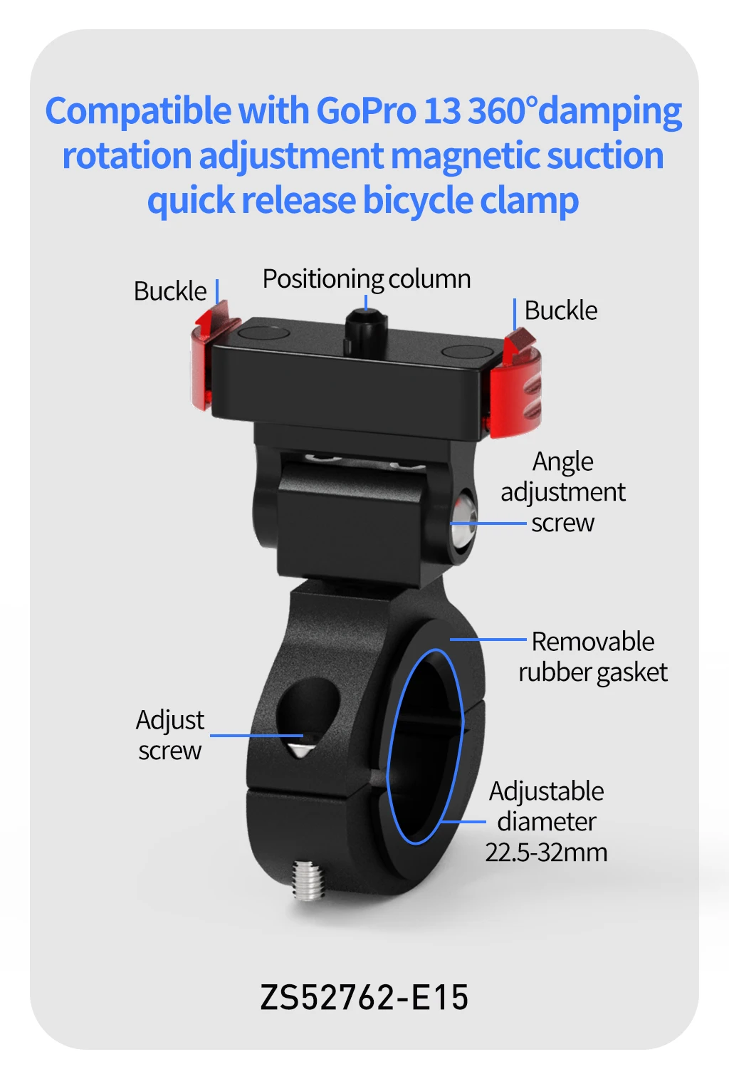 Motorrad-Lenkerhalterung für GoPro 13-Zubehör, magnetische Schnellspanner, Aluminiumklemme, verstellbare Dämpfung, Kamera, Fahrradhalterung – Detail 21