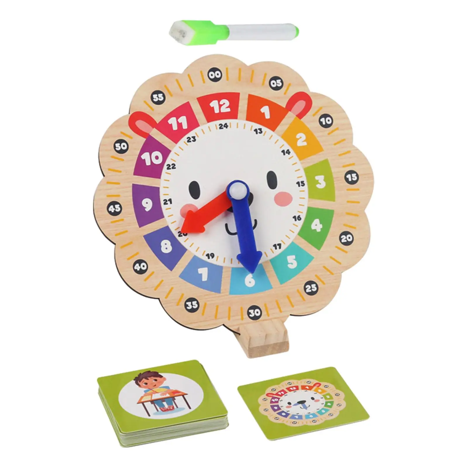 Teaching Clock Wooden Time Learning Teaching Aid for Kindergartner Gifts Clocks Practice Homeschool Supplies Boys and Girls