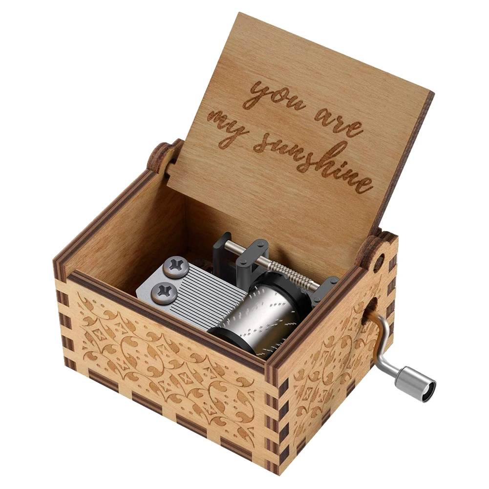 You Are My Sunshine Wooden Music Box Laser Engraved Vintage Gifts for Birthday