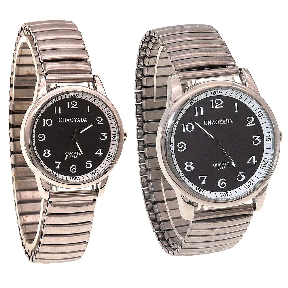 chaoyada Old Men Women Couples Watches Flexible Elastic Strap Simple Large Digital Stainless Steel Electronic Wristwatches 3