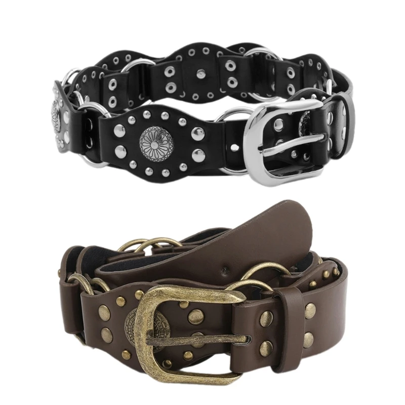 

Delicate Woman PU Belt Ethnic Carved Flower Buckle Waist Belt for Girls