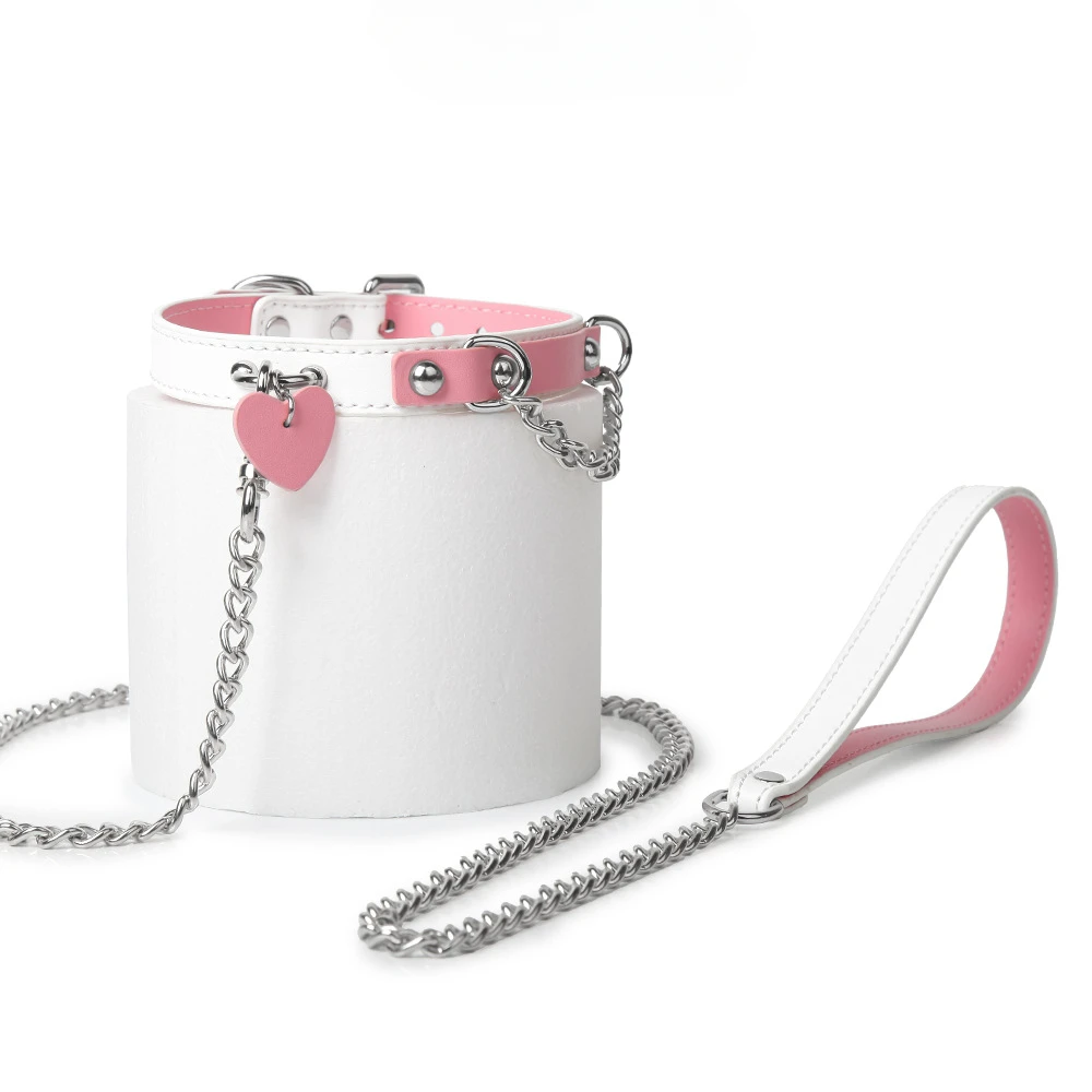 BDSM Collar With Chain Sex Bondage Sexuel Accessory Cowhide Leather Bell Choker For Outdoor Private Intimate Couple_voghion.com