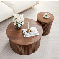 Fluted Round Nesting Coffee Table Set of 2, Mid Century Modern Wood Coffee Tables and End Table Set, Circle Side, Customized 3