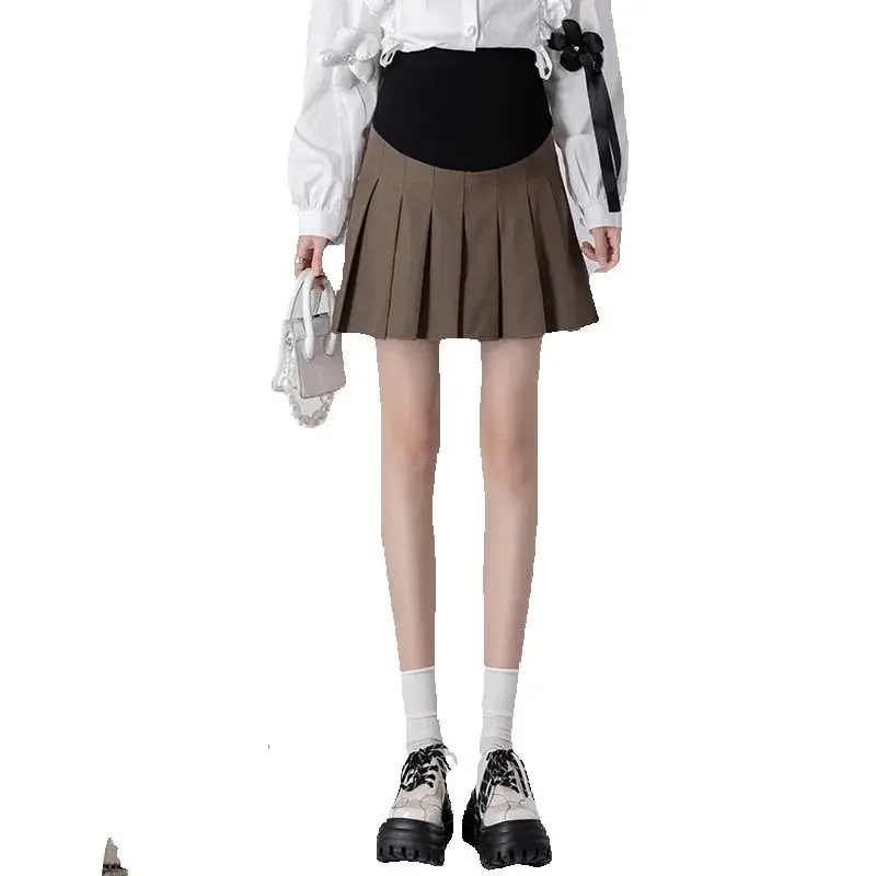 Pregnant Woman Formal Short Skirt Adjustable Waist Maternity Pleated Skirts Solid Color Elegant Pregnancy Suits Skirts