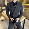 M-6XL Blazer Vest Pants High -end Brand Gray Black Men's Casual Business Double -breasted Suit Groom's Wedding Slim Men's Suit 2