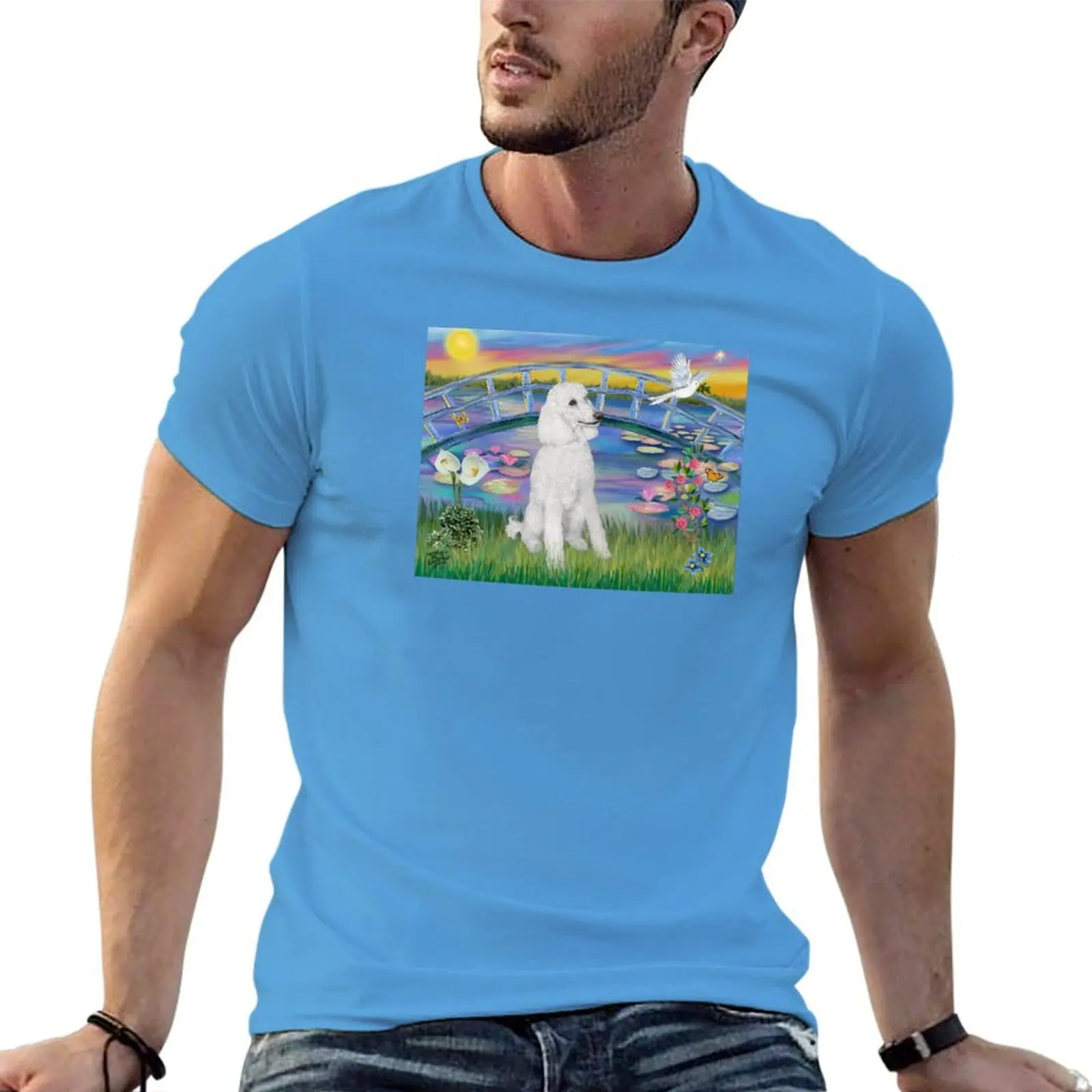 

Lily Pond Sunrise with a White Standard Poodle T-shirt summer top quick drying plain customs mens champion t shirts