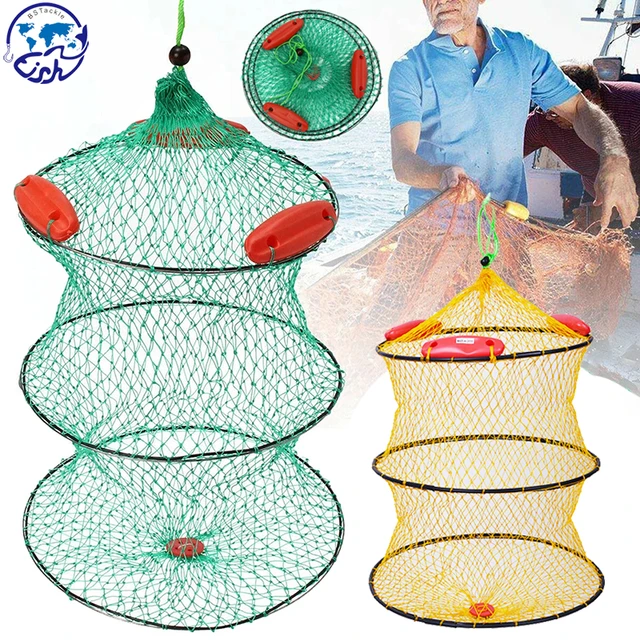 Foldable Mesh Fish Cage Fishing Net Portable Durable Floating