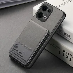 Luxury RFID Blocking Leather Card Holder Case with Stand for Reno 14 Pro (GRAY)