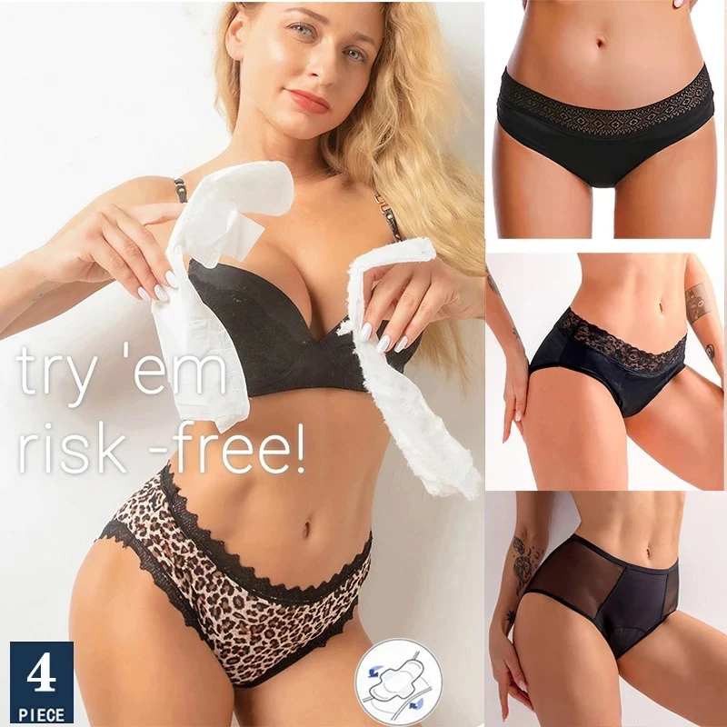 

4 Pcs/Lot Leak Proof Menstrual Panties Physiological Underwear Women Hot Four-layer Fast Absorbent Menstrual Briefs