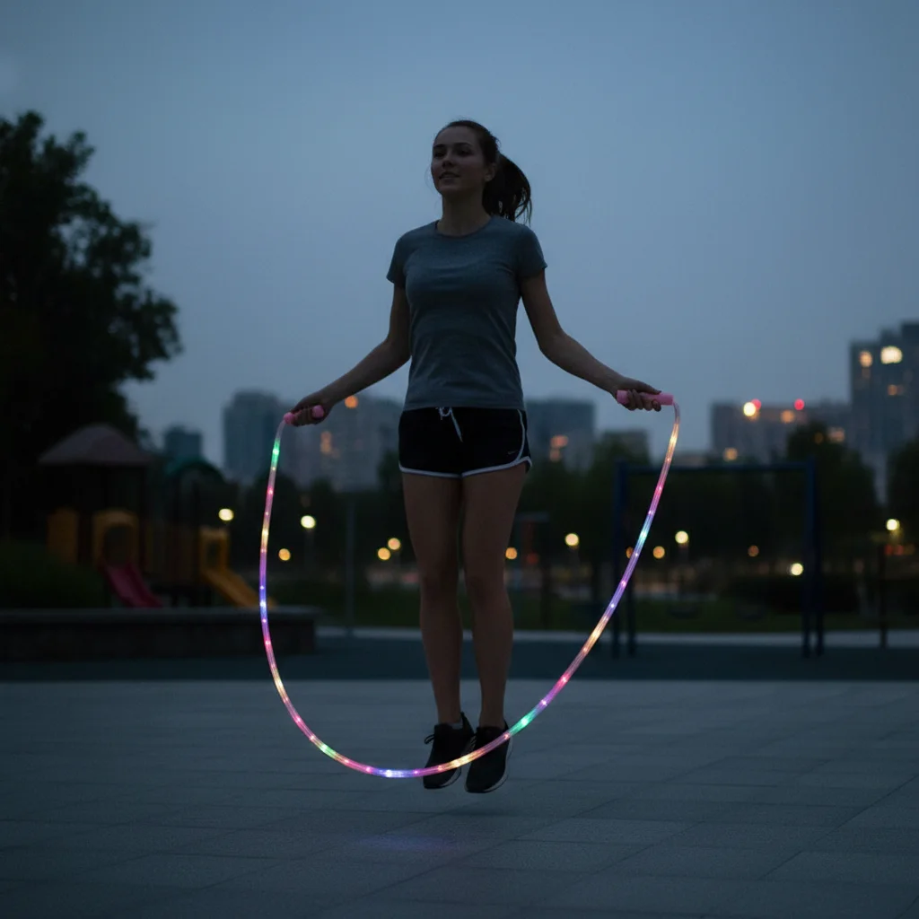 LED-Leucht-Springseil, buntes, nachtleuchtendes Sportspielzeug für den Einsatz im Freien bei Nacht, langlebiges PVC-Material, verstellbare Länge – Detail 6