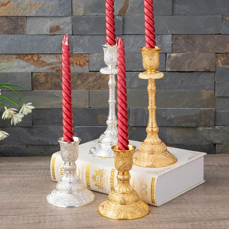Candle Holders 2pc European Style Metal Candlestick Candles Holders Gold Silver Wedding Ramadan Eid Religion Decorations Home