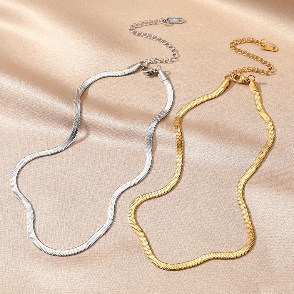 Unisex Snake Chain Stainless Steel Necklace IPARAM Gold Silver Color Chains Choker Jewelry Gifts for Women Men