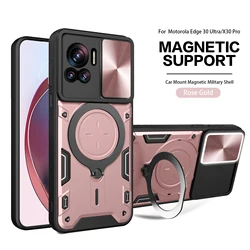 Heavy Duty Rugged Armor Phone Case with Slide Camera Protection and Magnetic Bracket for Motorola Edge 30 Ultra (JS pink)