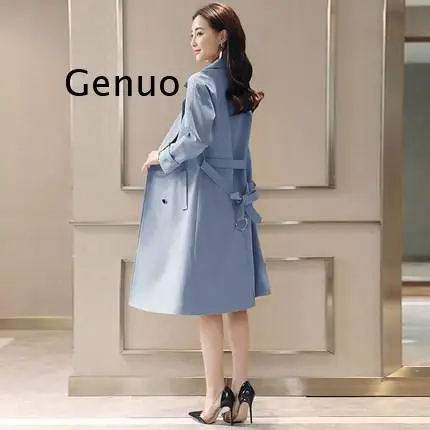 

Тренчкот женский длинный, модное пальто выше колена, двубортное пальто, весна-осень