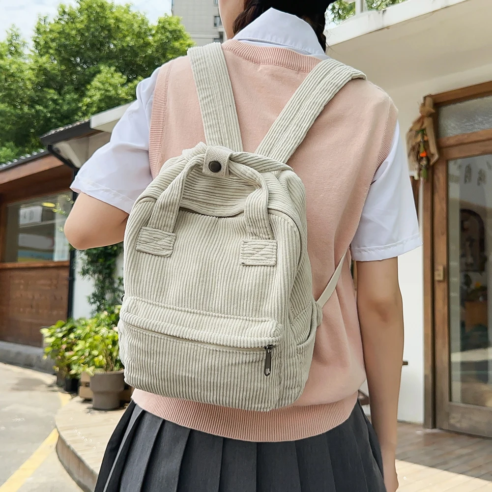 MadGrandeur Women's Mini Corduroy Backpack – Solid Color Aesthetic Daypack For Work & Casual Use