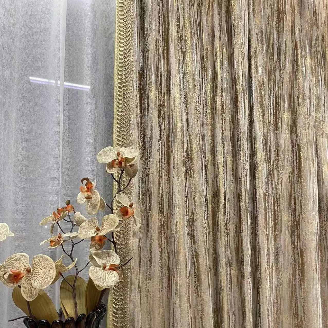 Modern Curtains for Living Room Dining Bedroom Luxury Champagne Gold Italian Minimalist Satin Galaxy Elegant Exquisite Window
