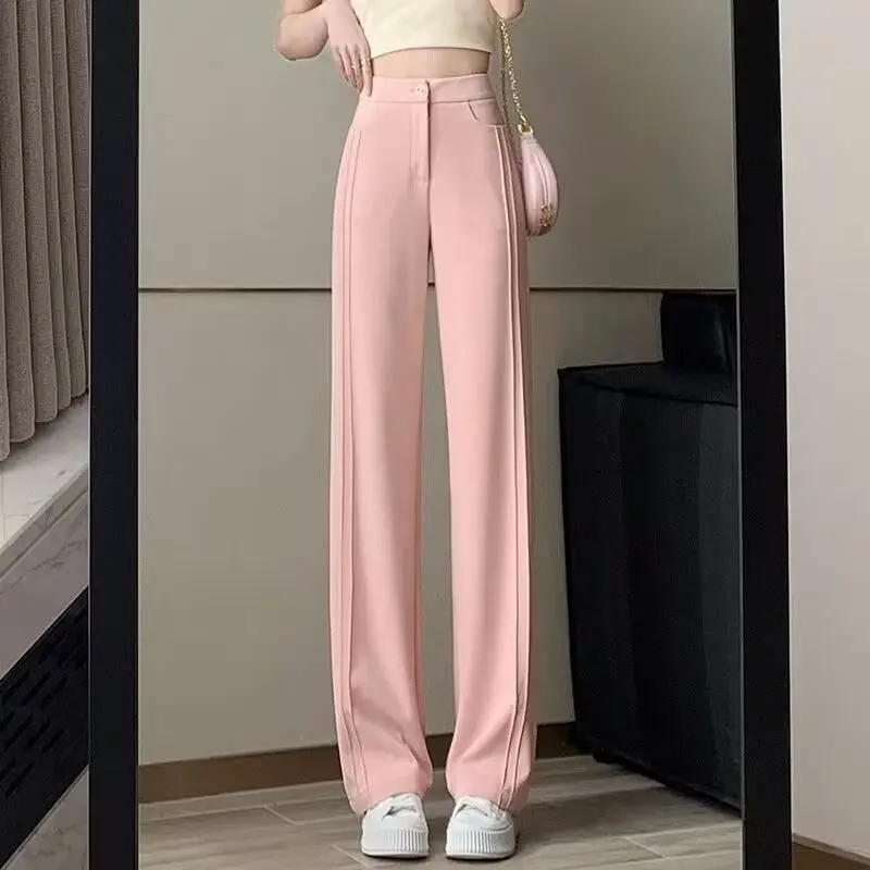 narrow leg pants women new spring autumn thin high waist loose drape small slim mopping casual straight pants Narrow Wide Leg Pants for Women 2023 New Spring/Summer High Waist Slim and Slim Drop Feel Floor Dragging Straight Leg Pants