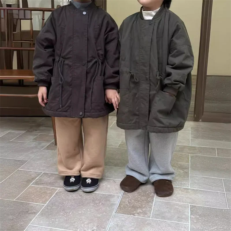 Children's Padded Thicken Windbreaker Winter Plus Velvet Coat Boys Warm Jacket Girls Cotton Clothes New Baby Casual Outerwear