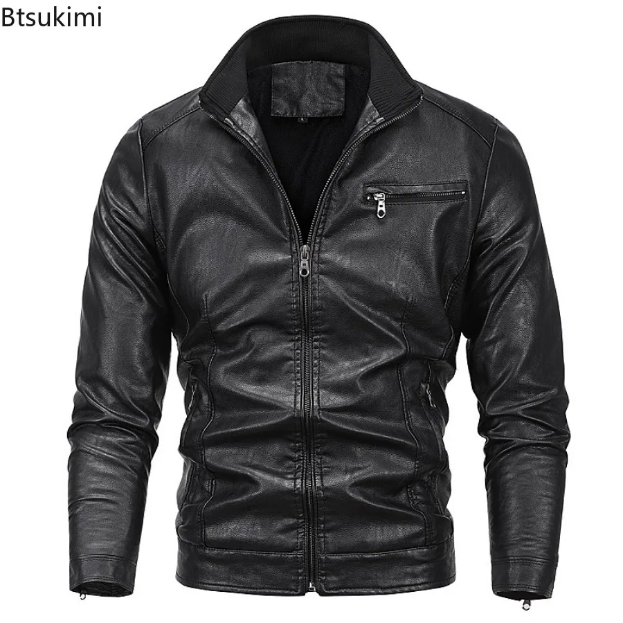 Autumn Winter New PU Leather Jackets Men's Plus Fleece Motorcycle Leather Coats Trend Casual Plus Size Outerwear Male Young Teen