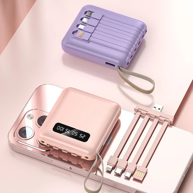 Portable Power Bank 20000mA with Cable Large Capacity Micro/Lightning/Type-C Output Mobile Phone External Battery Powers Supply - 4
