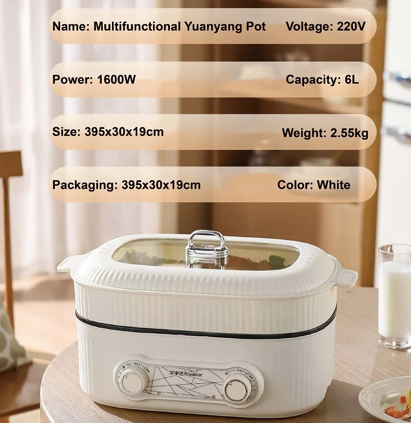 6L Large Capacity Yuanyang Electric Hot Pot Multi-function Pot Non-stick Electric Cooking Pot Electric Cooker Home Appliances 6