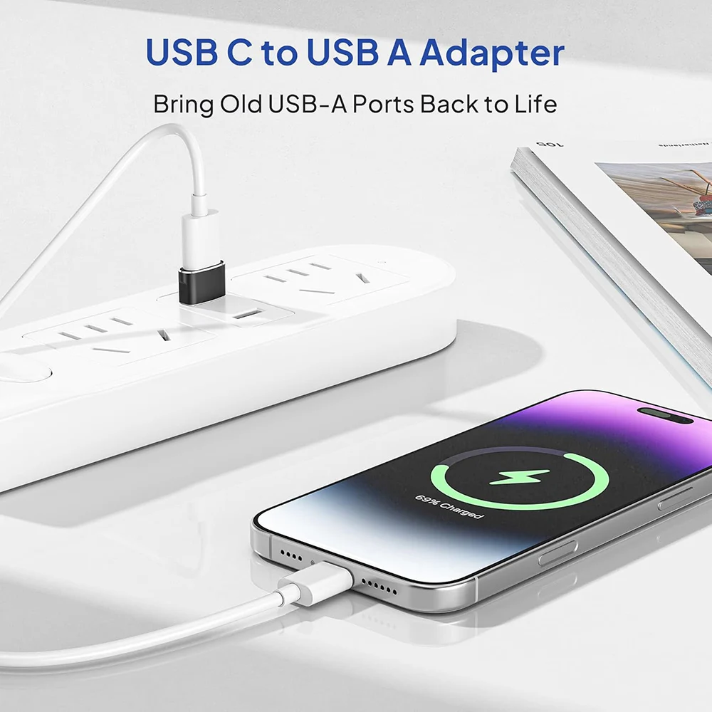 5팩 USB 2.0 to Type C 어댑터 USB C 암-USB A 수 충전 컨버터 OTG 어댑터 (아이폰, 아이패드, 삼성 호환)