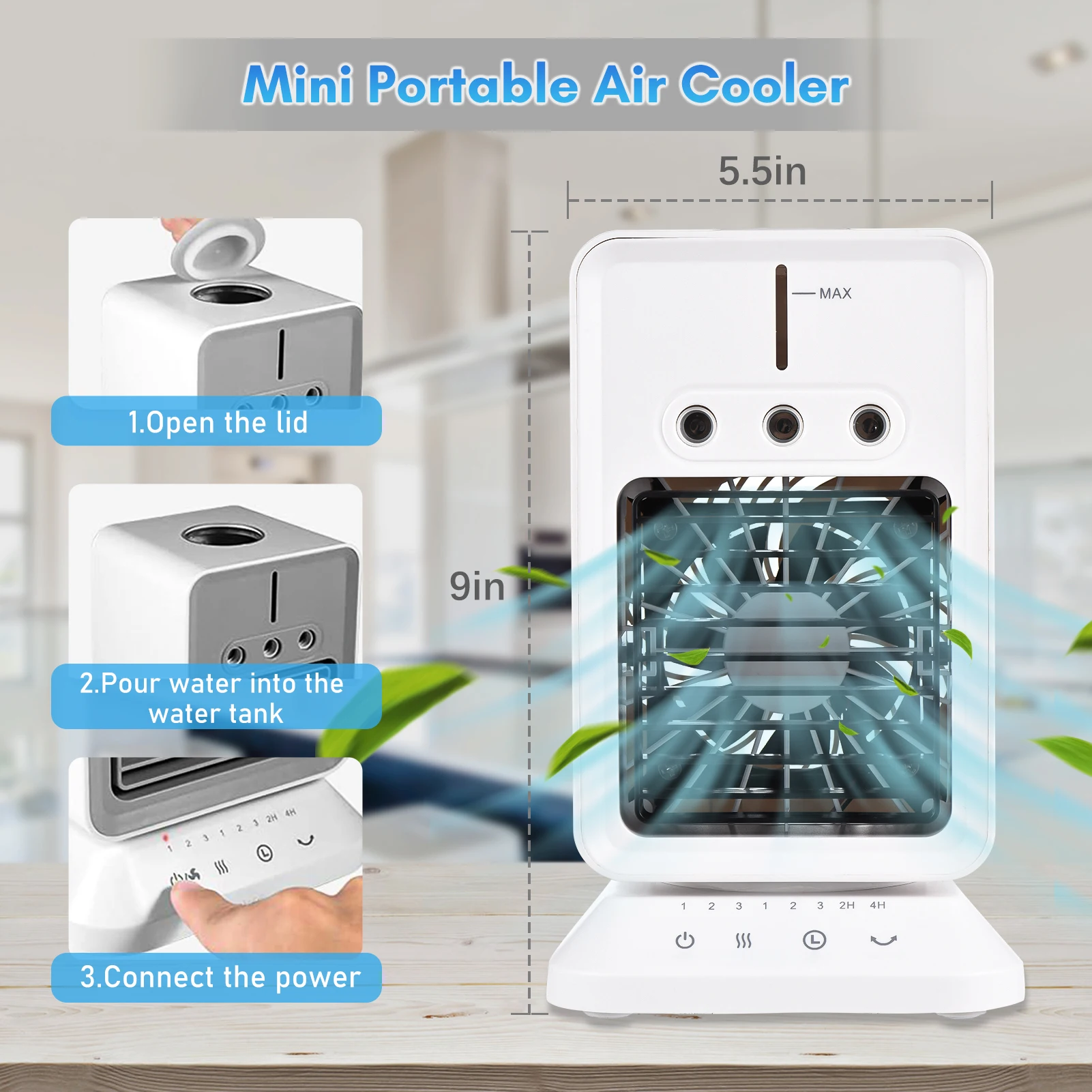 

Portable Desk Cooling Fan Air Cooler Room Humidifier Mini Air Conditioner with 3 Speeds Timer USB for Home Office Camping