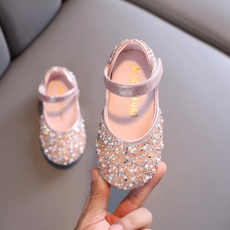 Autumn Girls Leather Shoes for Princess Party Rhinestone Bow Single Shoes Performance Wedding leather shoes girls shoes