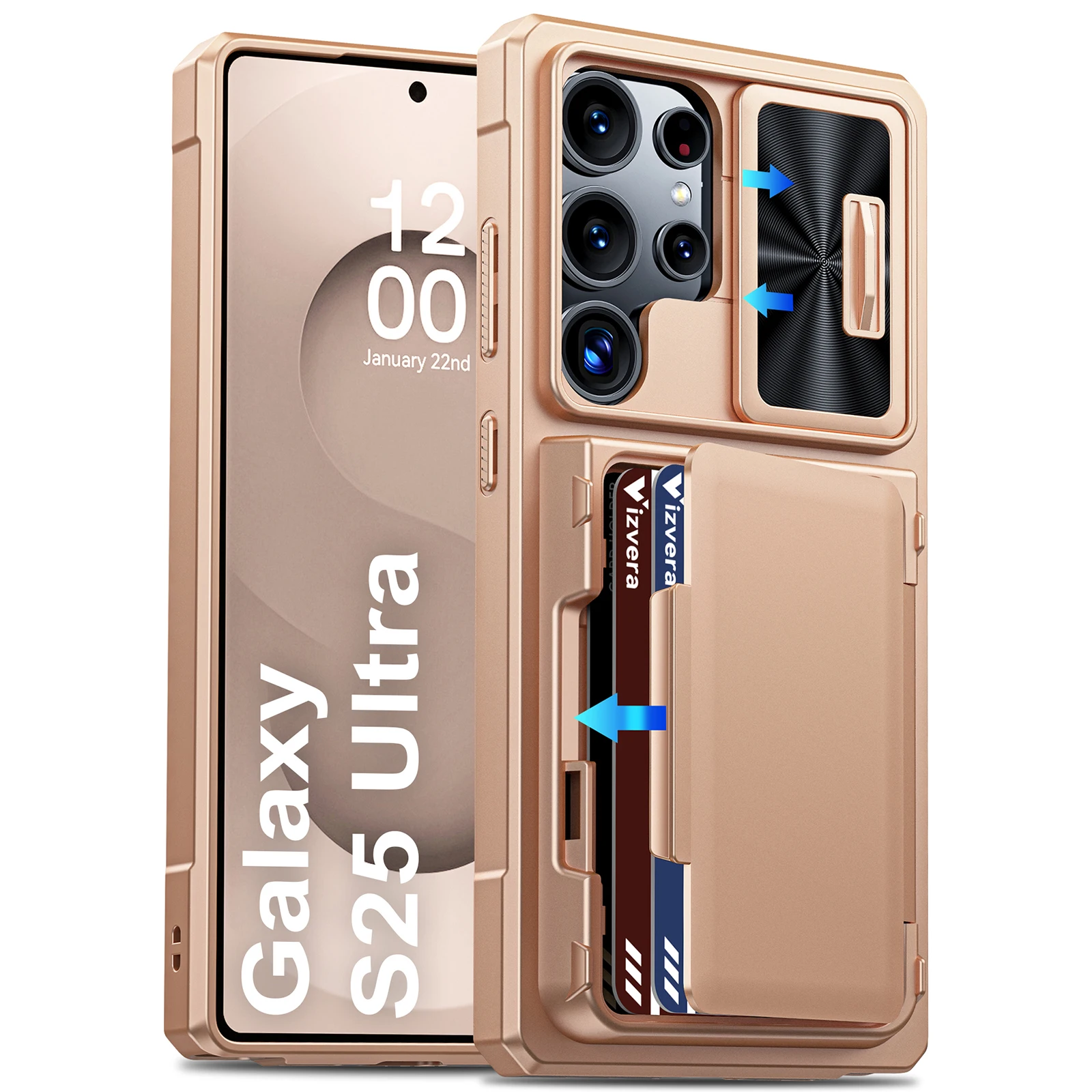 Rugged Blue Silicone Protective Phone Case with Wallet and RFID Card Holder & Camera Cover