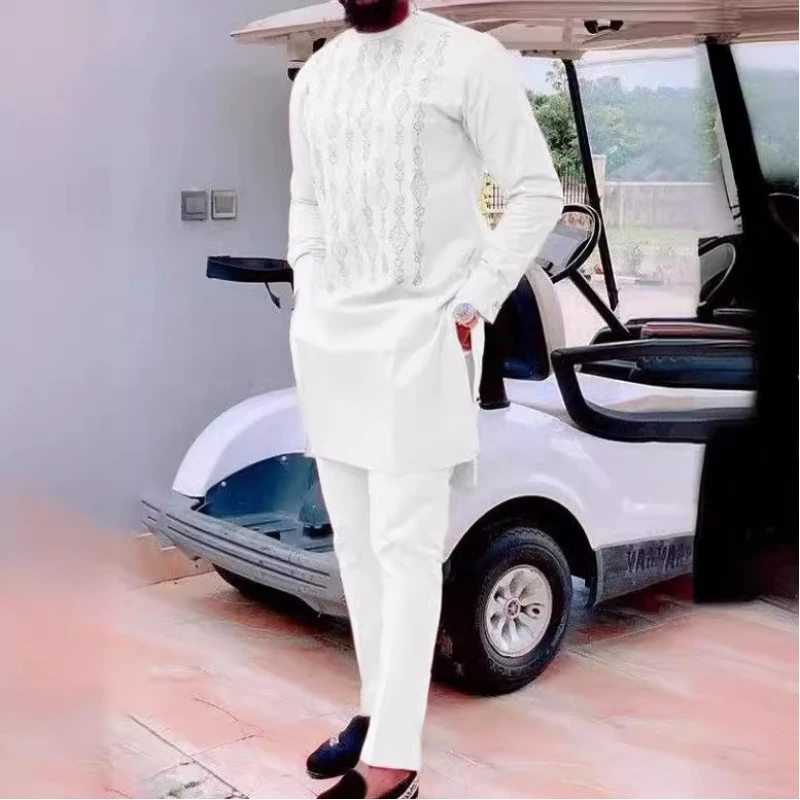 

Men's fashion casual geometric print long sleeve two-piece set