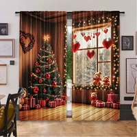 2Pcs Christmas Curtains Christmas Tree Cute Winter Holiday Xmas Gifts Snowflakes Elf For Living Room Window Home Drapes 2
