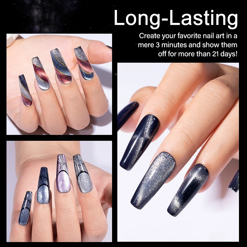 YOKEFELLOW Cat Eyes Gel Nail Polish 10ML Semi permanent Gel Varnishes with Ultra-sparkly Coarse Reflective magnetic powder 6