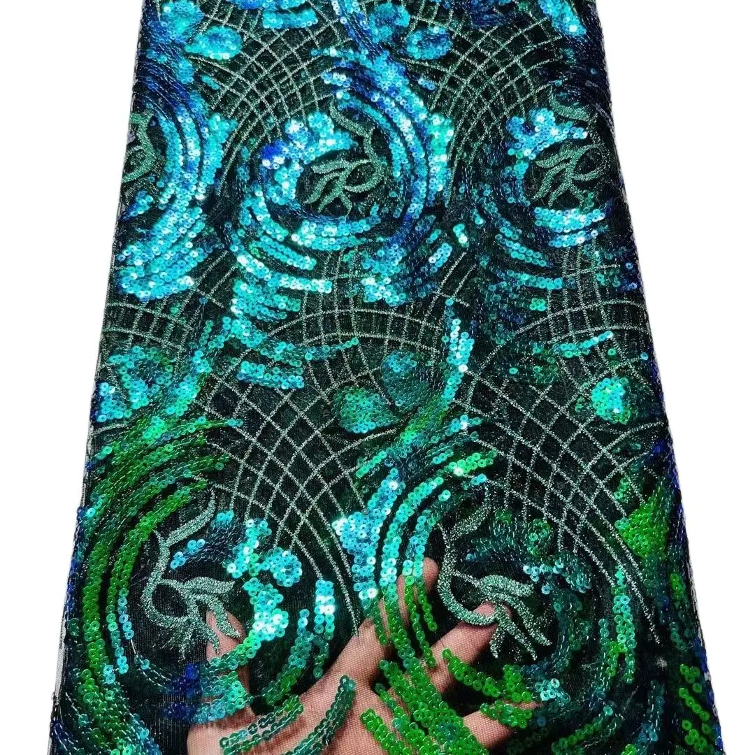 

Африканская кружевная ткань с блестками для женского платья, французское Сетчатое кружево, 5 ярдов/лот