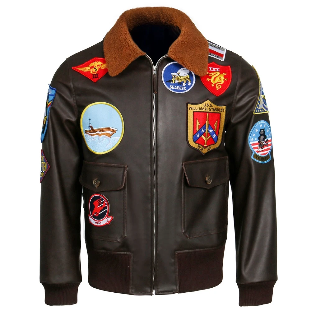 Top Gun: 2022 chaqueta de piloto para hombre, chaqueta de aviador de cuero PU marrón, abrigo de cuello cálido, trajes de Cosplay rompevientos|Disfraces de TV| - AliExpress