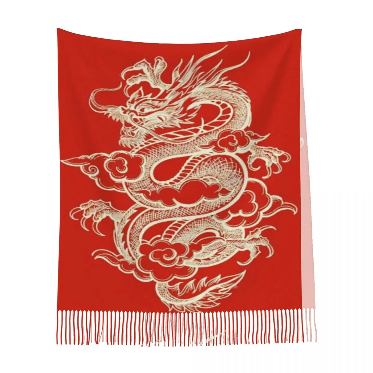 التنين الصيني الآسيوي الشرقية نمط الفن وشاح شرابة الأوشحة النساء لينة الدافئة شالات ويلتف طويل الخريف الشتاء شال التفاف