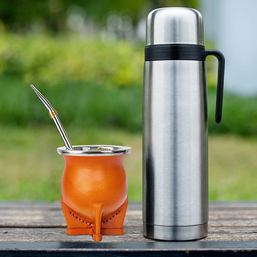 Handmade Argentina Yerba Mate Cup Includes Ceramic Liner Mate Gourd Bombilla Straw Cleaning Brush