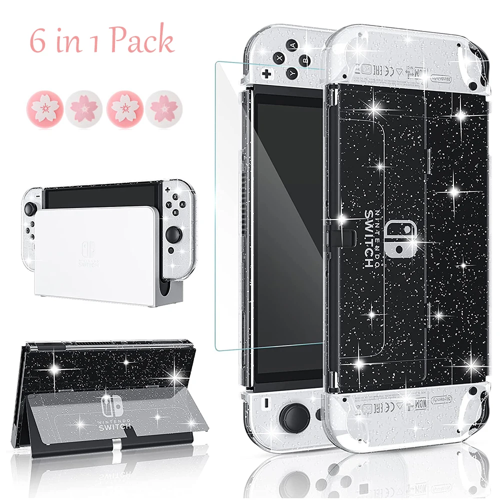 닌텐도스위치동물의숲 닌텐도 스위치 OLED 콘솔 및 조이콘용 크리스탈 클리어 쉘 보호 PC 케이스 커버, 스킨 가드 강화 스크린