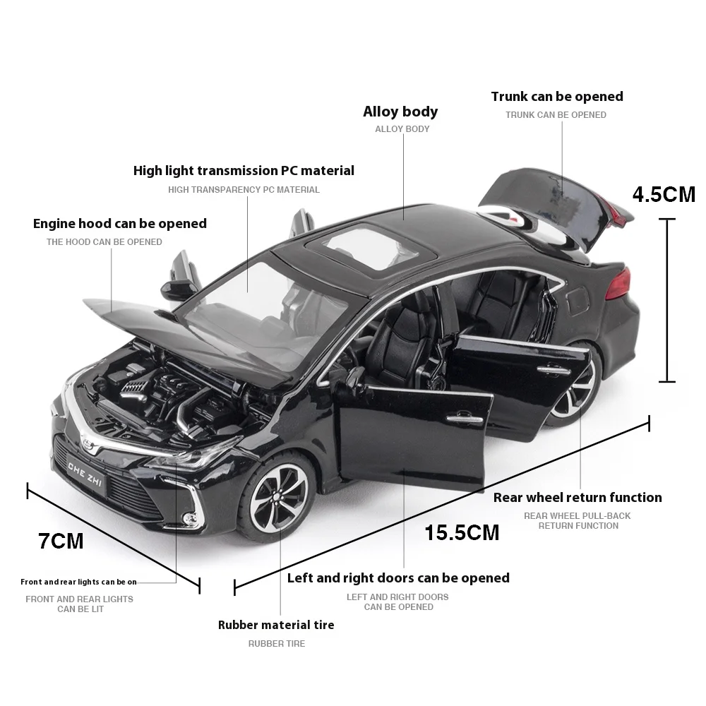 Toyota Corolla Alloy Car Diecast Toy with Sound & Light - Pull Back Toy for Children, Boys Birthday Gift