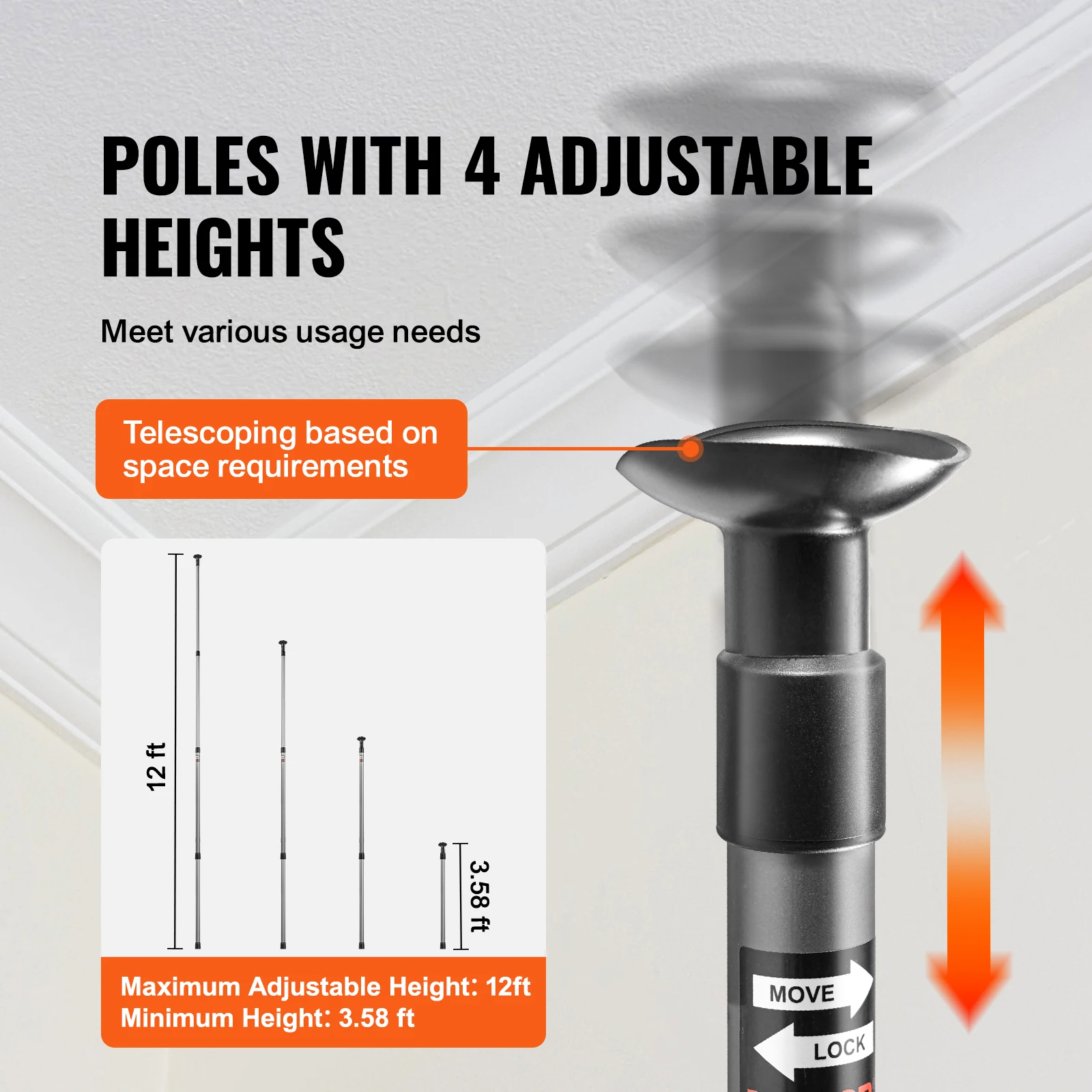 VEVOR Dust Barrier Poles Dust Barrier System w/ 4 Telescoping Poles Plastic Film Carry Bag for Interior Decoration Paint Project