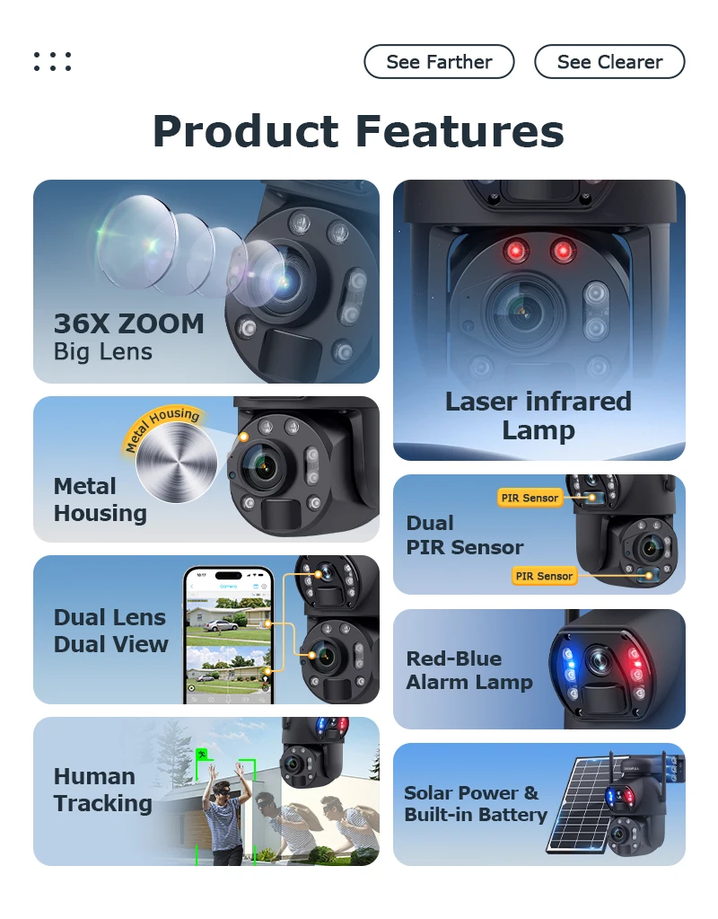 كاميرا مراقبة خارجية واي فاي بتكبير 36X