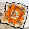 Elegant Women's Satin Square Scarf With Orange-Blue Altar Print Imitation Silk Scarf Breathable Windproof Fashion Accessory 5