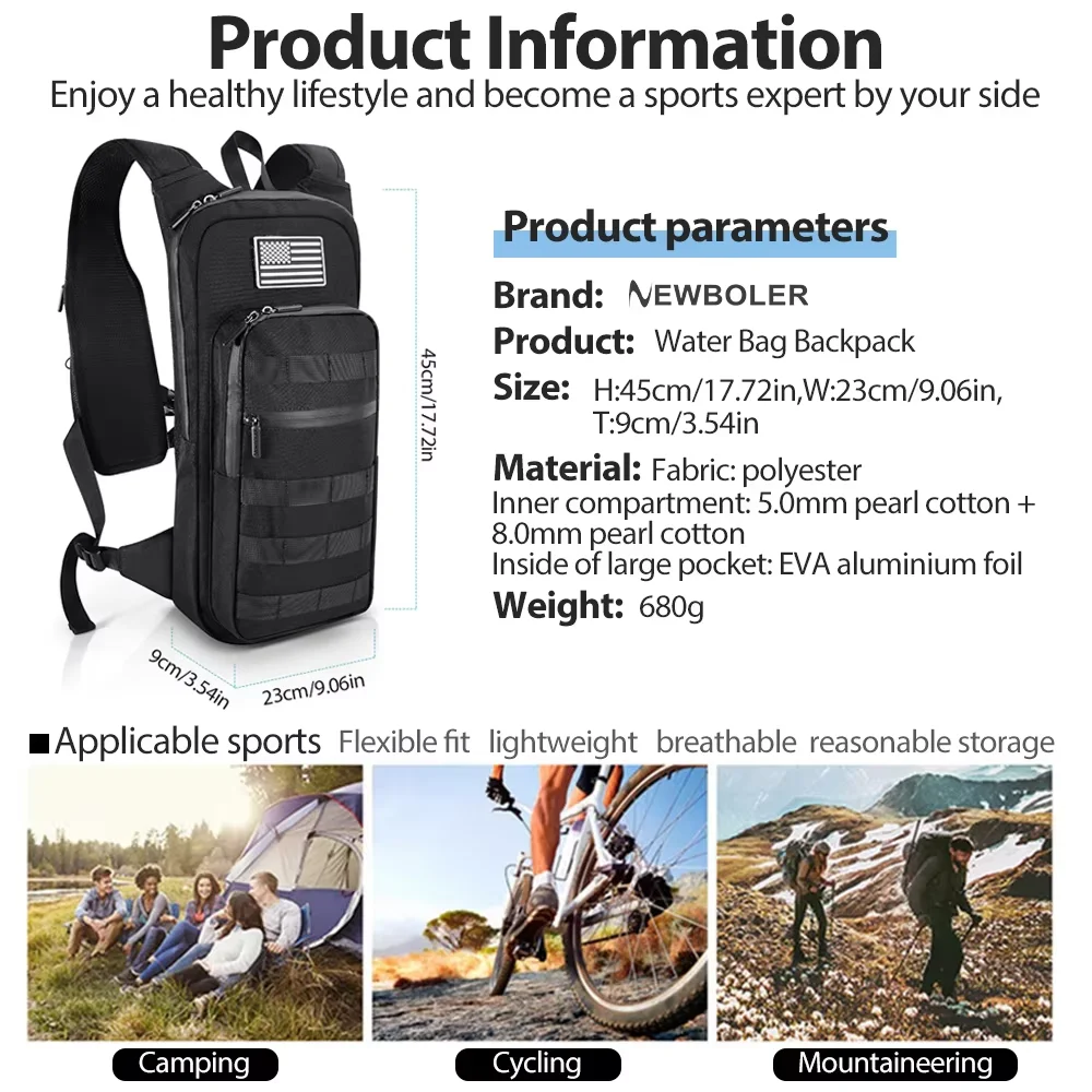 Tactical Backpack Large Capacity Travel Insulation Running Backpack Outdoor Multifunctional Sports Bag With 2L/500ML Water Bag