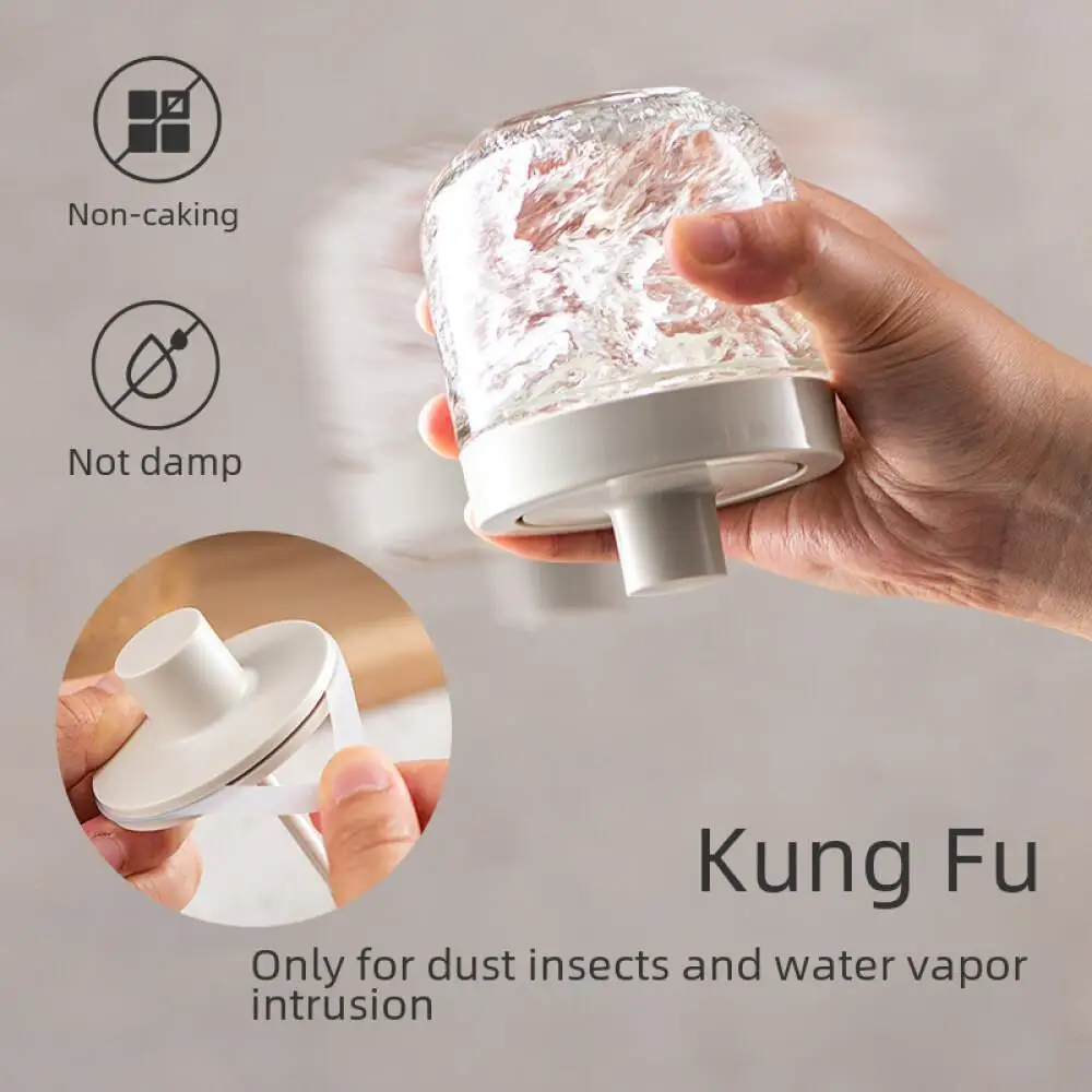 Integrated Seasoning Jar Glass Kitchen Spoon Lid Salt Seasoning Box Condiment Storage Container Multi-Function Cooking Supplies